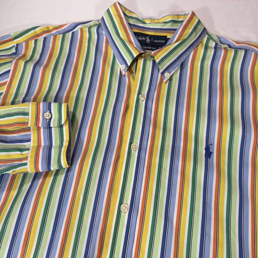 Polo Ralph Lauren Shirt Mens‎ XL Multi Color Custom Fit Stripe Button Down